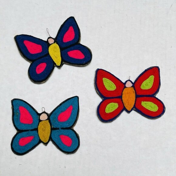 Vintage Handmade Yarn Rainbow Butterfly Multicolor Christmas Tree Ornament - Picture 1 of 7